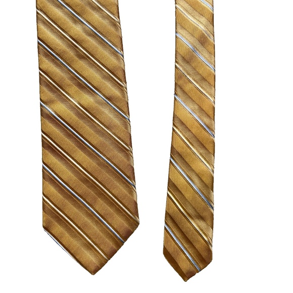 Brooks Brothers Makers Necktie Yellow & Pale Blue Striped Foulard Silk USA Made - Picture 2 of 4